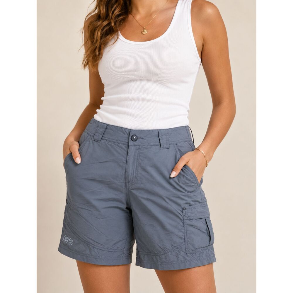 Cabela's UPF 50 Cargo Shorts Gray Nylon Outdoor Hiking Travel Women's 14
